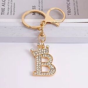 Fashion Key Chain English Alphabet letter B Metal & Rhinestone gold